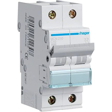 Interruptor Hager mcn210 tipo C 10A 2 módulos