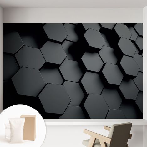 Papier peint intissé pour salon chambre à coucher peint imprimé Installation facile - Colle incluse gratuite Hexagones en 3D 152x104 cm (1/5)