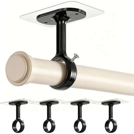4 Support Tringle Rideau à Rideaux sans Perçage AdhéSifs et à vis Supports pour Tringles de 25 à 32 mm de Diamètre Support Tringle Plafond dans Les Salles de Bain FenêTres Dressings etc Noir (1/5)
