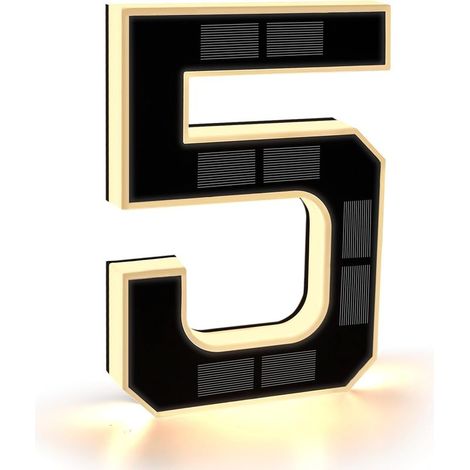 Noir (5 Noir, 23 cm) Numero de Maison Exterieur Solaire Illuminé pour Extérieur étanche, Numero Porte, Plaque de Numéro de Maison Illuminée Solaire, Numéro de Maison Lumineux (1/5)