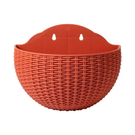BUNTHAUS Petit pot de fleur hydroponique vert foncé imitation rotin suspendu, pot de fleur semi-circulaire sans poinçonnage suspendu adapté à la plantation de décoration de jardin (1/2)