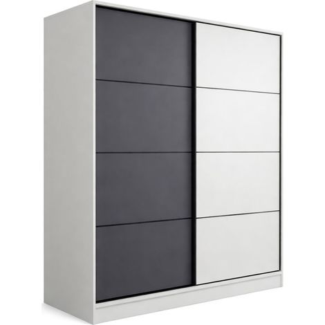 Guardaroba 2 Ante Cuvio, Armadio Camera da Letto 5 Ripiani, Appendiabiti, Apertura Scorrevole, 180x210h cm Bianco