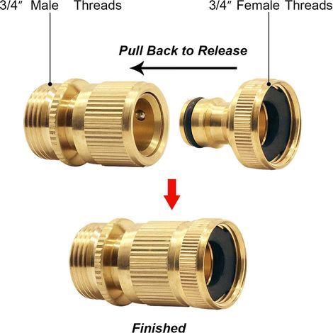 Hydrogarden 4 Pcs Raccord Tuyau d'Arrosage en Laiton Massif, 3/4 Pouce Adaptateurs de Connexion Rapide Mâle et Femelle pour Tuyau Arrosage(BSP) (1/4)