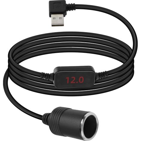 USB A Mâle Allume-Cigare Femelle Avec Affichage Numérique, Adaptateur de Prise Allume-Cigare USB A 5v à 12v à 90 Degrés Compatible Avec leTableau de bord / Radar (3,9 Ft) (1/5)