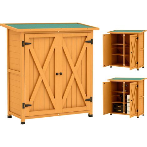 Abri de jardin/remise à outils en bois, résistant aux intempéries, avec 2 portes, toit en asphalte, 110 x 55 x 117 cm, jaune (1/5)