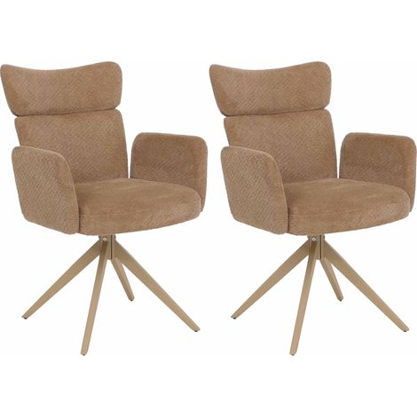[NEUWERTIG] 2er-Set Esszimmerstuhl HHG-057, Stuhl, drehbar Auto-Return Stoff Bouclé 350g/m² Öko-Tex hellbraun, Beine Holz-Optik (1/5)