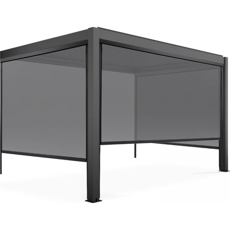 Oviala – Pergola bioclimatique adossée 3x4m – Structure 100% aluminium – 32 lames orientables – 12m² avec 3 stores occultants
