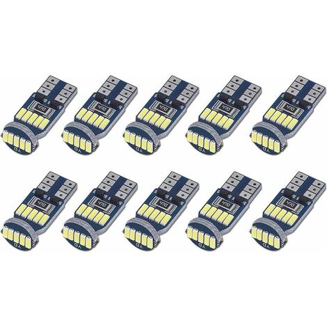 CHOYCLIT 10 bombillas LED T10 W5W Canbus sin errores 15SMD 4014 para coche, 194, 168, 2825, blanco 6000K, para iluminación interior, maletero, matrícula y estacionamiento, 12 V CC. (1/5)