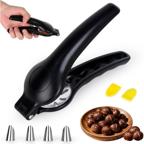 Coupe-châtaignes, éplucheur de châtaignes en acier inoxydable 304 avec clip, pince multifonction pour écaillage facile, ensemble d'outils pour noix, fruits secs, noix (1/5)
