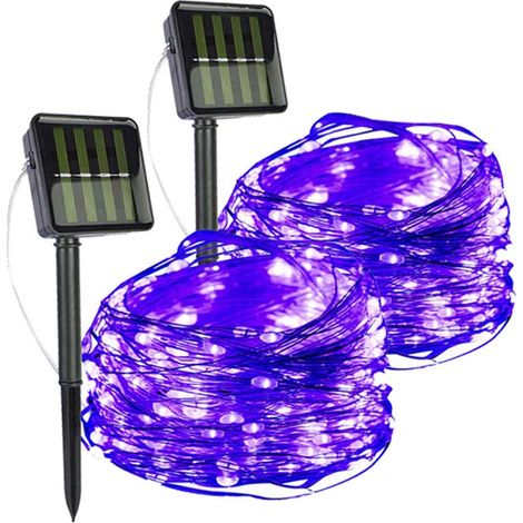modes lumières extérieures solaires guirlande lumière bande jardin fil de lumineuse noël fée lumière-violet 200LED 2pcs 20m 8 Cuivre Violet (1/5)