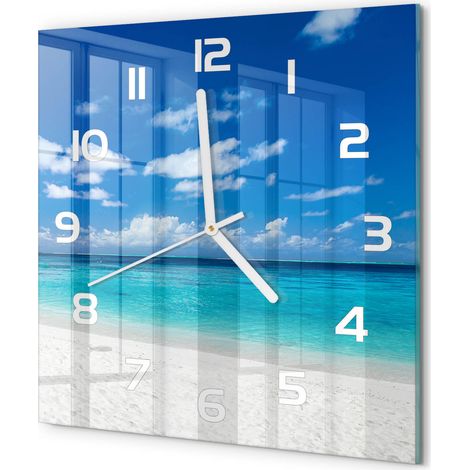 Horloge Murale Carrée Design Original Verre Silencieuse Déco Maison Plage tropicale 30x30 cm (1/5)