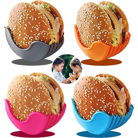 4-teiliger Burgerhalter aus Silikon, ausziehbar, geeignet für Sandwiches, Burger, Donuts, ideal für erwachsene Hamburger-Liebhaber