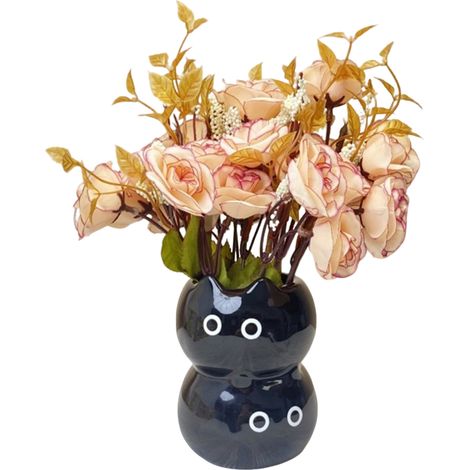 Vase [Brand] Double-Layer Vase Siamese Cat Cute Ceramic Decorative Black Modern Creative High-Value Living Room (1/3)