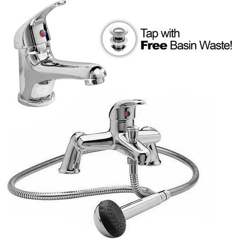 Dame Bathroom Basin Mono Mixer Tap, Bath Shower Mixer Tap & Waste Chrome (1/5)