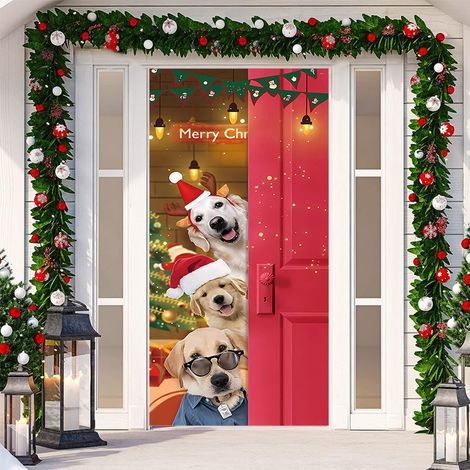 Nouvelle décoration adhésive de porte pour Noël, toile de fond festive, tapisserie murale pour porte de chambre, largeur de porte - SDMT-026 - 110 x 180 cm