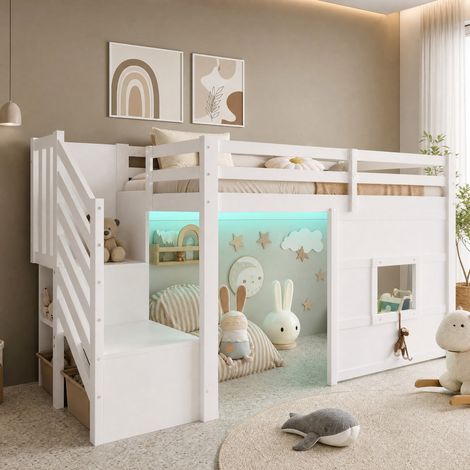 MEUBLIV Letto a soppalco 90x200 cm bianco con scala contenitore, senza materasso (1/5)
