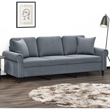 3-Sitzer-Sofa mit Zierkissen Dunkelgrau 180 cm Samt