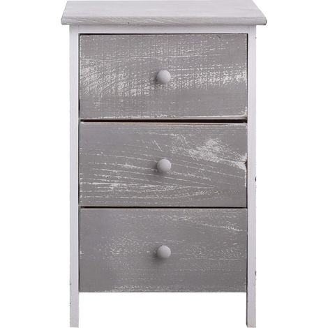 Rebecca Mobili Cassettiera Comodino 3 Cassetti Grigio Shabby 54x35x30 (1/5)