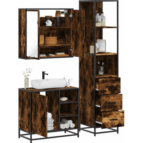 Set de muebles baño 3 pzas madera contrachapada roble ahumado