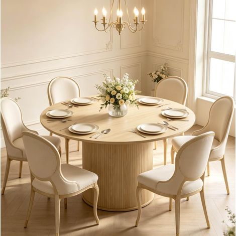 Mesa de comedor redonda 120 x 75 cm, base cilíndrica acanalada, natural DESVIAE (1/5)