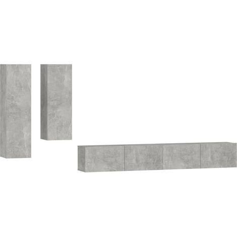 Conjunto de muebles mueble aparador TV televisión salón dormitorio salón 4 piezas madera contrachapada gris 020024698