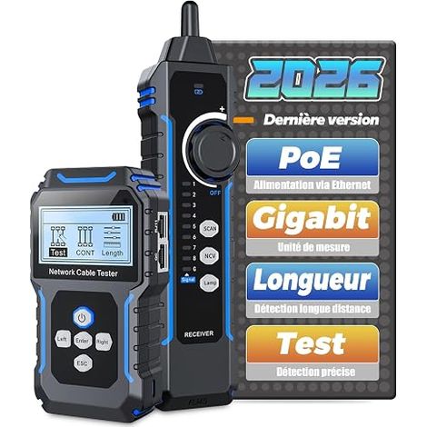 Network Cable Tester, 60V PoE Detection, 350m Cable Length Measurement and Gigabit Support, Tool for Data Center Troubleshooting Tracker (Black) (1/5)