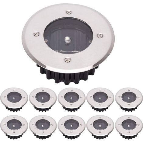 LED-Solar-Bodenleuchten, 10er-Pack, Außenbeleuchtung, Straßenbeleuchtung, Untergrundbeleuchtung, IP65 wasserdicht (Kaltweiß, rund) [Energieklasse A+] (1/5)