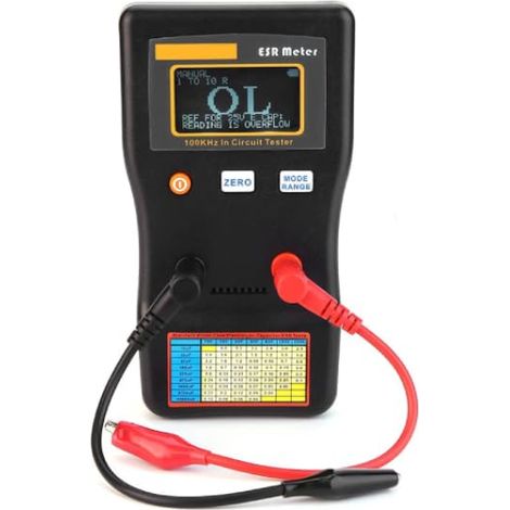 Medidor de capacitancia, comprobador de capacitancia, rango automático de 0,001 a 100,0 R ESR, medidor de resistencia interna de capacitores digitales con pinza de prueba (1/5)