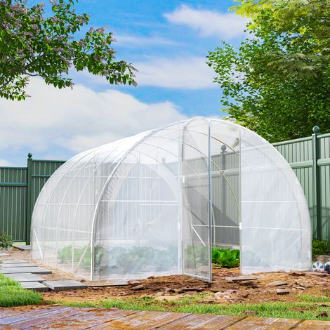 4 x 3 x 2 m (12 m²) Tunnelgewächshaus mit 2 Flügeltüren und 150 g/m² PE-Folie für Gemüse, Pflanzen und Blumen.