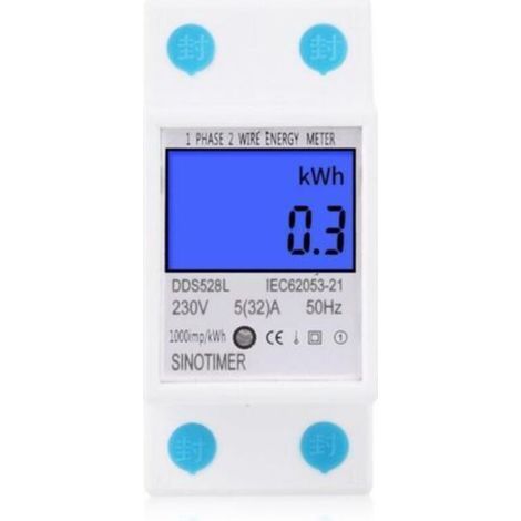 Stromzähler, Energiezähler 230 V 5 (32) A 2-Draht 2P Digital-LCD-Anzeige mit DIN-Schienenmontage, einphasiges elektronisches digitales Netzteil für die Schienenmontage, kWh