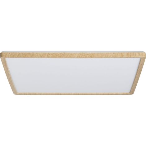 Beliani LED Ceiling Lamp Light Brown Polypropylene Square Panel Flush Mount Synthetic Material, Integrated LED, Warm White, IP 44 (Waterproof), 42 x 42 x 3 cm TIVORA