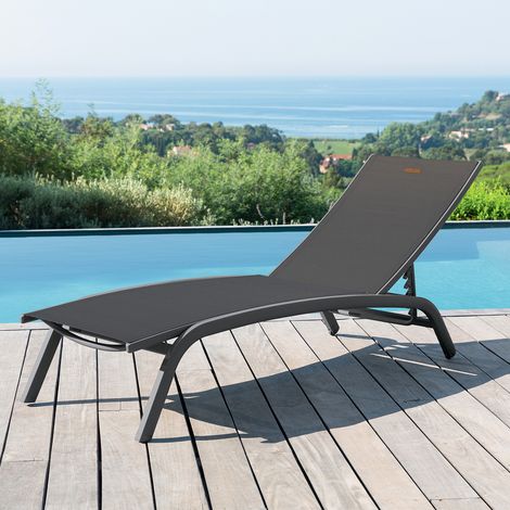 Hesperide – Transat Bonao anthracite et graphite en aluminium traité époxy – Inclinaison 4 positions – Assise en texaline 530 g/m² – Dimensions L. 171 x l. 64,5 x H. 84 cm (1/6)