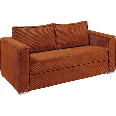 Divano letto 4 posti express in velluto a coste terracotta Letto 160 cm Materasso 18 cm - LORETO (1/5)