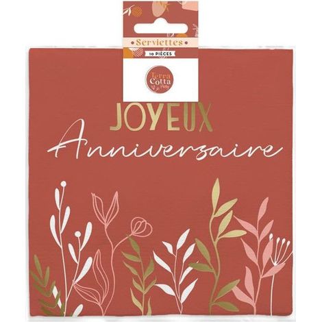 Lot de 10 serviettes - Joyeux anniversaire - Terracotta - 33x33cm