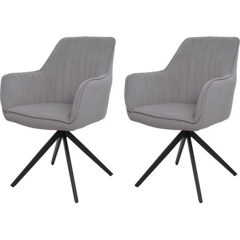 [NON UTILIZZATO] Set 2x sedie poltroncine con seduta girevole HHG-499 acciaio tessuto grigio chiaro