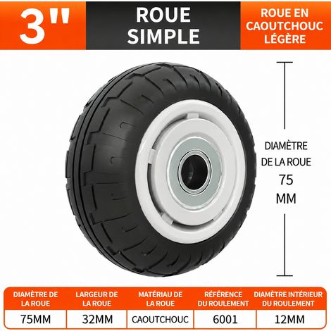 Roue seule silencieuse en caoutchouc 3 pouces 75 mm sans support 3 32 200 noir 7,5 × 3,2 × 10,3 cm 200 g – Livraison gratuite