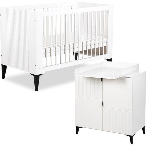MIA Ensemble bébé Lit évolutif 120x60 Blanc + commode + plan (1/5)