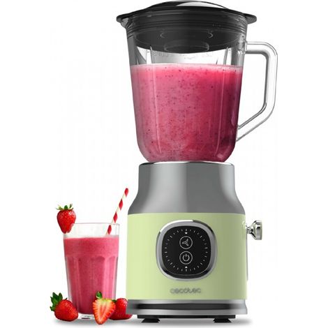 Cecotec – Mixeur-blender RetroTwist 800W – Bol en verre 1L – 4 lames titane – Fonction Pulse pour aliments durs