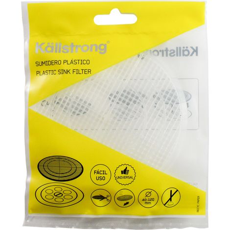 KALLSTRONG filtro sumidero plastico 40-120mm univ. transp. , Filtro para sumidero universal 40/120 mm universal transparente Fácil uso Blíster de 1 unidad.