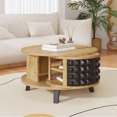 Mesa de centro 85.2x80x45.2 cm natural en tablero de partículas con almacenaje giratorio (1/5)