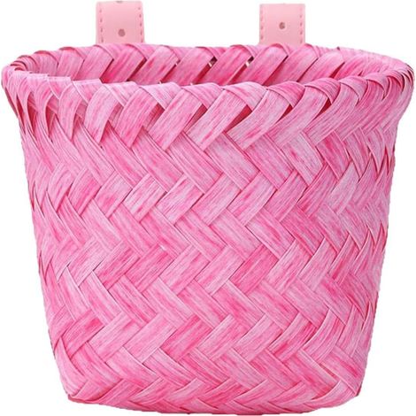 Cestino per bicicletta per bambini - Tessuto retrò effetto rattan, classico cestino portaoggetti da manubrio anteriore, borsa per bicicletta impermeabile intrecciata a mano per bambini - rosa (1/5)
