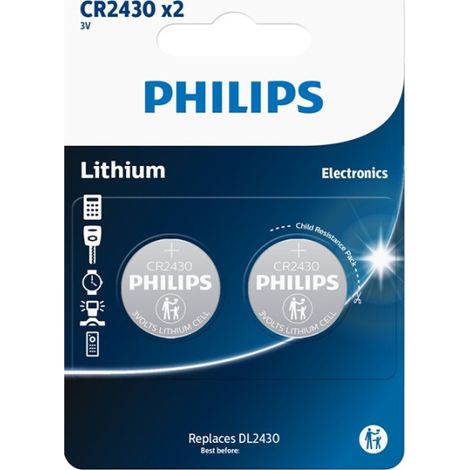 Philips CR2430 Pile Lithium 3V Pack de 2