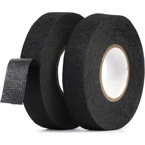 2er-Pack schwarzes Kabelband, 15 m x 19 mm, hitzebeständiges Klebeband, elektrisches Isolierklebeband, Stoffband für Kabelbäume, Haushaltsauto-Motorrad