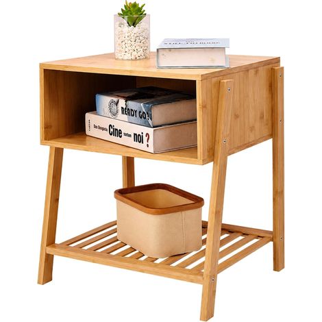 Table de Chevet Bambou, Niche Ouverte, étagère grillagée (1/5)