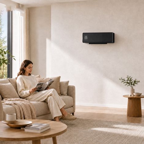 Chauffage électrique mural en céramique 2000 W, ventilateur, thermostat, minuterie, télécommande, panneau en verre, noir (1/5)