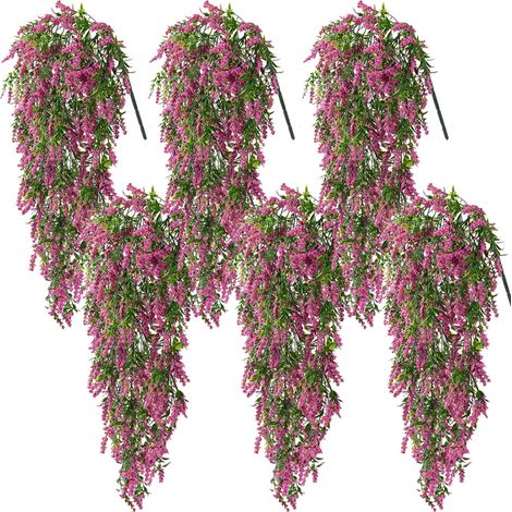 Lot de 6 fausses fleurs artificielles à suspendre au mur, décoration de lavande artificielle, rose rouge (1/5)