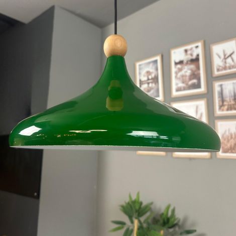 bamyum Holz Champion Suspension Industrielle Plafonnier, 35 cm Abat-Jour Plafonnier, Suspension Industrielle, E27 Lumières Pour Salon & Salle À Manger, Luminaire Suspendu Vert (1/5)