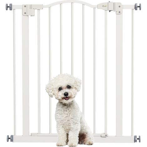 PawHut Adjustable Metal Pet Gate Safety Barrier w/ Auto-Close Door 78H x 74-80Wcm (1/5)