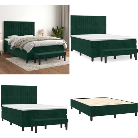 Sommier à lattes de lit et matelas Vert foncé 140x190cm Velours - Matelas à ressorts ensachés - Sommier (1/5)
