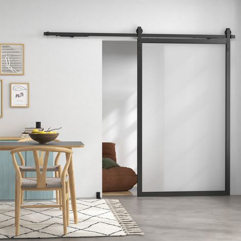 Schiebetür-Bausatz, leise & leichtgängig, für Holz- & Zementwände, 244cm, Stahl, Schwarz